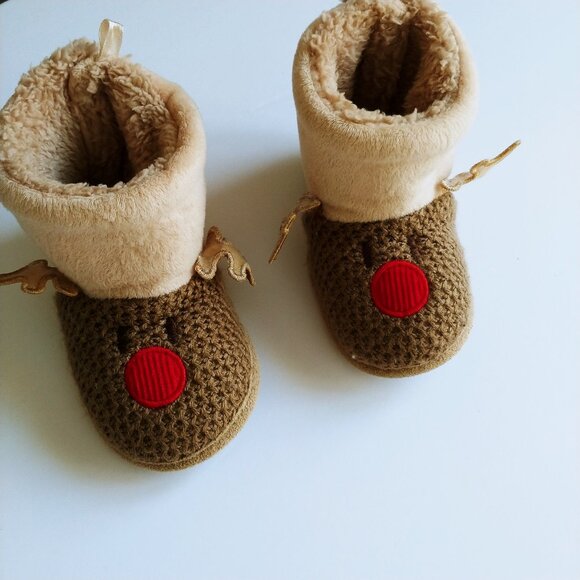 Reindeer Baby Slippers 3D Antlers size 5-6 - Picture 7 of 11